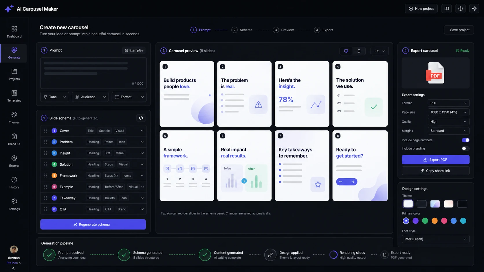AI Carousel Maker project cover: Generates PDF carousels for productivity and team knowledge.